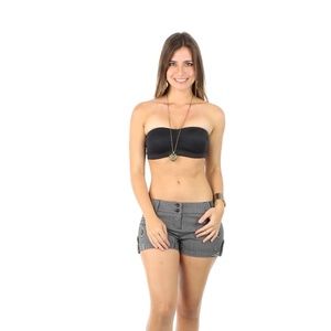 Black Striped Stretch Shorts with Belt Loops